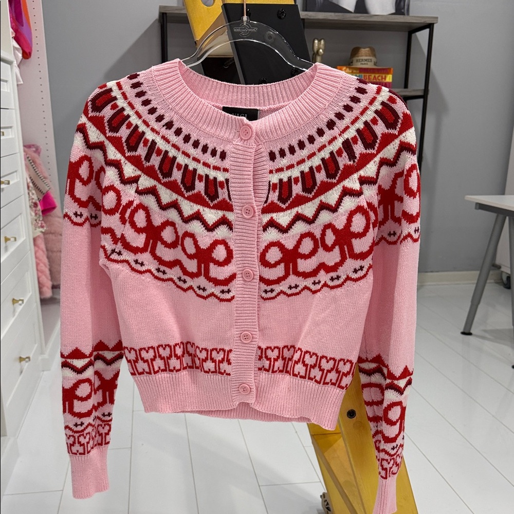 Vici Pink and Red Patterned Cardigan